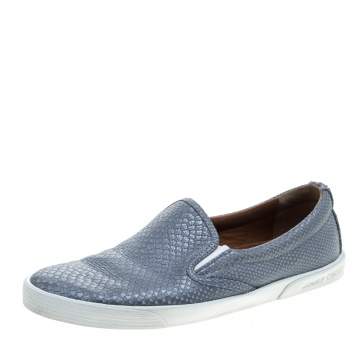 Pre Owned Jimmy Choo Metallic Grey Python Embossed Leather Demi Slip-On Sneakers Size 39