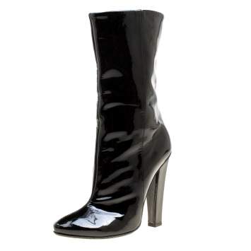 مملوكة مسبقًا Jimmy Choo Black Patent Leather Mid Calf Boots Size 38