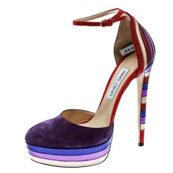 Pre Owned Jimmy Choo Purple Suede and Metallic Leather Macy Ankle Strap Platform Sandals Size 40