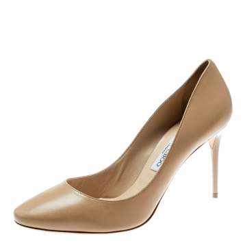 Pre Owned Jimmy Choo Beige Leather Esme Almond Toe Pumps Size 41