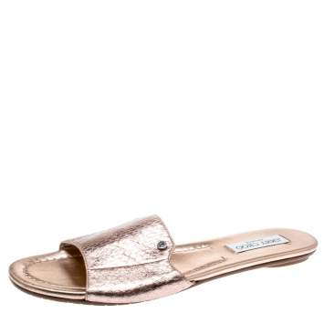 Pre Owned Jimmy Choo Metallic Rose Gold Python Embossed Leather Nanda Slides Size 41