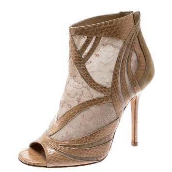 مملوكة مسبقًا Jimmy Choo Beige Mesh And Python Nexus Ankle Boots Size 36.5