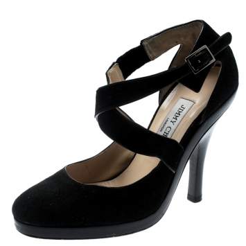 Pre Owned Jimmy Choo Black Suede Cross Strap Pumps Size 36