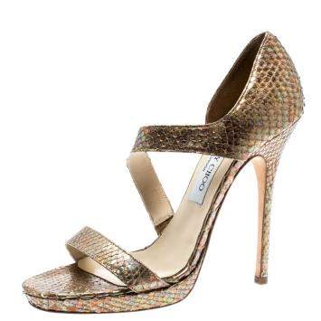 Pre Owned Jimmy Choo Gold Python Leather Open Toe Platform Sandals Size 38