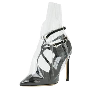 Pre Owned Jimmy Choo X Off-White Black Satin And TPU Claire Pointed Toe Pumps Size 40