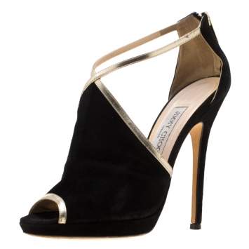 Pre Owned Jimmy Choo Black Suede Fey Back Zip Pumps Size 38.5