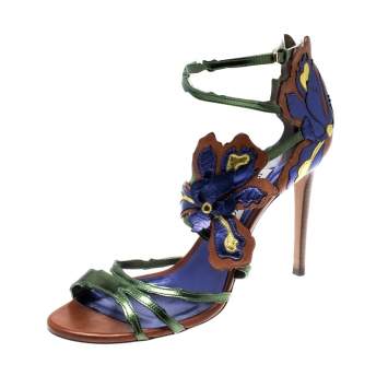 Pre Owned Jimmy Choo Metallic Multicolor Leather Lolita Strappy Sandals Size 38.5