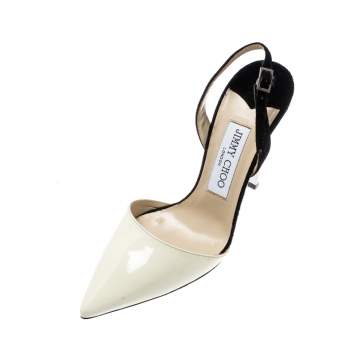 Pre Owned Jimmy Choo Monochrome Patent Leather And Suede Ankle Strap Sandals Size 35