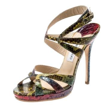 Pre Owned Jimmy Choo Multicolor Python Ankle Straps Open Toe Sandals Size 39