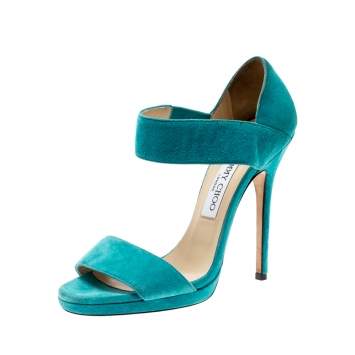 Pre Owned Jimmy Choo Blue Suede Open Toe Ankle Strap Sandals Size 38