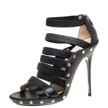 Pre Owned Jimmy Choo Black Leather Strappy Back Zip Sandals Size 38
