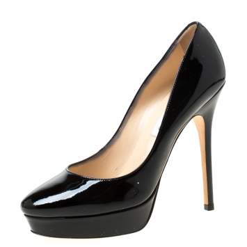 Pre Owned Jimmy Choo Black Patent Leather Cosmic Platform Pumps Size 37