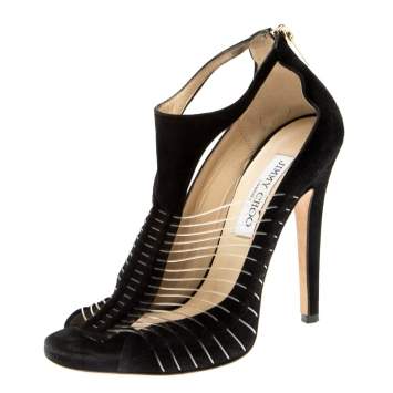 Pre Owned Jimmy Choo Black Suede and Wire T-Strap Open Toe Sandals Size 37