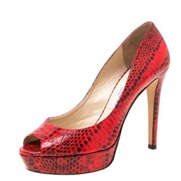 Pre Owned Jimmy Choo Red/Black Watersnake Dahlia Pumps Size 38