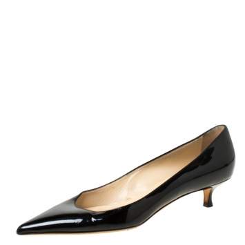 Pre Owned Jimmy Choo Black Patent Leather Aza Kitten Heel Pumps Size 38
