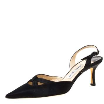 Pre Owned Jimmy Choo Black Satin Pointed Toe Slingback Sandals Size 38.5
