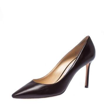 Pre Owned Jimmy Choo Dark Brown Leather Romy Pointed Toe Pumps Size 38.5