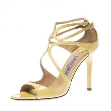 Pre Owned Jimmy Choo Yellow Patent Leather Lang Strap Sandals Size 39.5