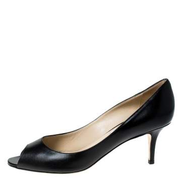 Pre Owned Jimmy Choo Black Leather Isabel Peep Toe Pumps Size 39
