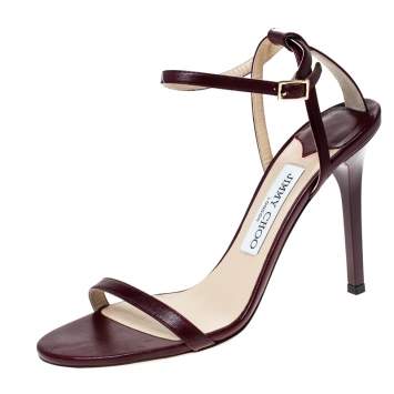 Pre Owned Jimmy Choo Burgundy Leather Minny Ankle Strap Sandals Size 38