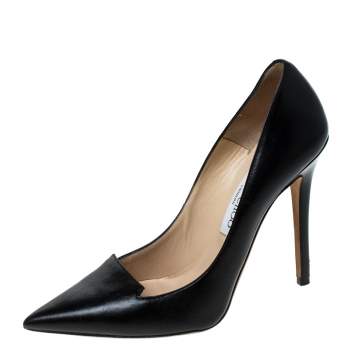 Pre Owned Jimmy Choo Black Leather Pointed Toe Pumps Size 37.5