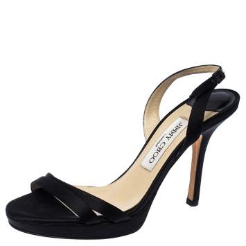 Pre Owned Jimmy Choo Black Satin Ankle Strap Sandals Size 36.5