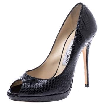 Pre Owned Jimmy Choo Black Python Luna Peep Toe Pumps Size 37