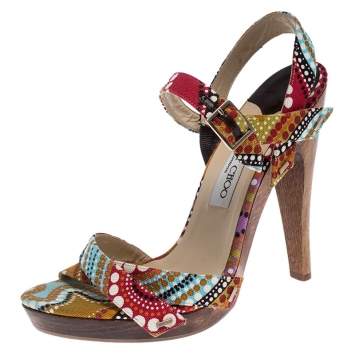 Pre Owned Jimmy Choo Multicolor Canvas Strappy Platform Sandals Size 40