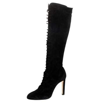 Pre Owned Jimmy Choo Black Suede Lace Up Desiree Knee Boots Size 39