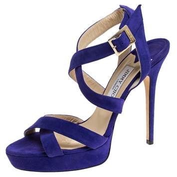 Pre Owned  Jimmy Choo Purple Suede Maitai Strappy Platform Sandals Size 39.5