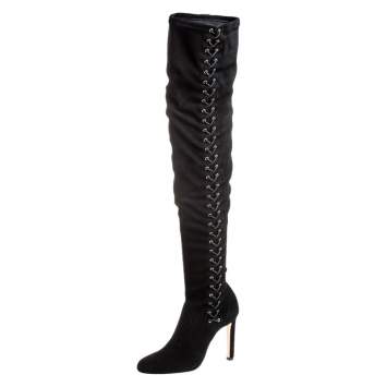 Pre Owned Jimmy Choo Black Suede Marie Over the Knee Boots Size 38