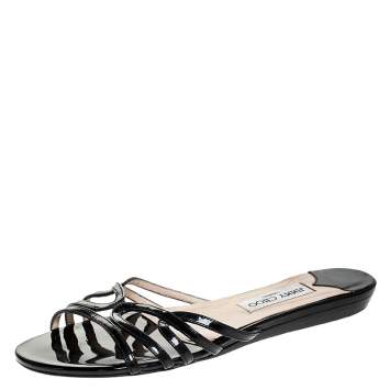 Pre Owned Jimmy Choo Black Patent Flat Slides Size 39