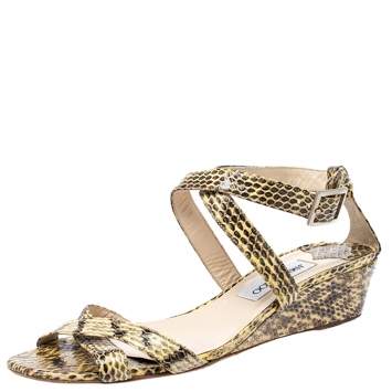 Pre Owned Jimmy Choo Beige Python Connor Wedge Sandals Size 41