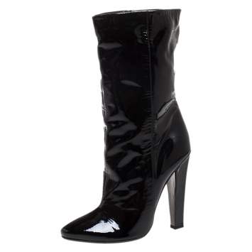 Pre Owned Jimmy Choo Black Patent Leather Mid Calf Boots Size 40