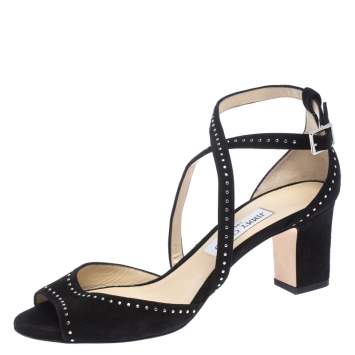 Pre Owned Jimmy Choo Black Suede Carrie 65 Ankle Strap Open Toe Sandals Size 40