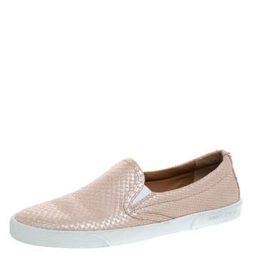 Pre Owned Jimmy Choo Beige Python Embossed Leather Slip On Sneakers Size 38