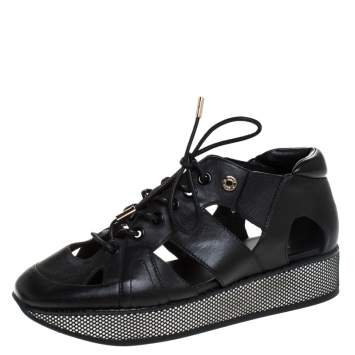 Pre Owned Jimmy Choo Black Cut Out Leather Morton Sneakers Size 36