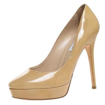 Pre Owned Jimmy Choo Cream Patent Leather Cosmic Platform Pumps Size 39