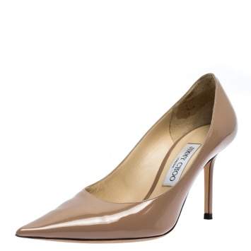 Pre Owned Jimmy Choo Nude Beige Patent Leather Romy Pointed Toe Pumps Size 38.5
