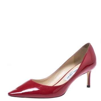 Pre Owned Jimmy Choo Red Patent Leather Romy Pointed Toe Pumps Size 38.5