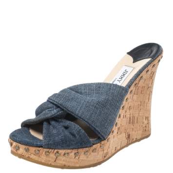 Pre Owned Jimmy Choo Blue Denim Slide Sandals Size 39