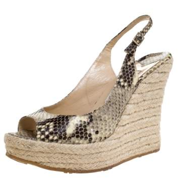 Pre Owned Jimmy Choo Multicolor Python Embossed Leather Polar Espadrille Wedge Slingback Sandals Size 38.5