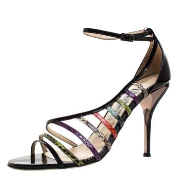 Pre Owned Jimmy Choo Multicolor Patent Leather and Snakeskin Vuka D'orsay Sandals Size 40