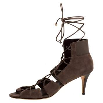 Pre Owned Jimmy Choo Dark Beige Suede Myrtle Ankle Wrap Sandals Size 42
