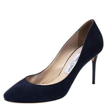 Pre Owned Jimmy Choo Blue Suede Round Toe Bridget Pumps Size 38