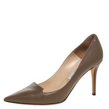Pre Owned Jimmy Choo Brown Leather Avril Pointed Toe Pumps Size 40