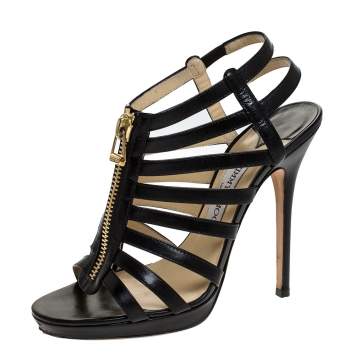 Pre Owned Jimmy Choo Black Leather Glenys Gladiator Platform Sandals Size 38