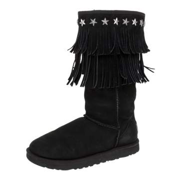 Pre Owned Jimmy Choo Black Nubuck Leather Sora Mid Calf Boots Size 38