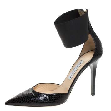 Pre Owned Jimmy Choo Black Python Leather Trinny Elastic Ankle Strap Pumps Size 39.5