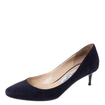 Pre Owned Jimmy Choo Blue Suede Leather Romy Kitten Heel Pumps Size 37